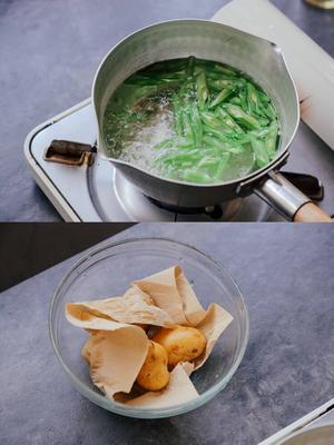 华丽意面搭档晚餐（香草黄油煎牛排+四季豆蘑菇意面+香烤小土豆）的做法 步骤4