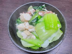 日式柚子盐豆腐培根炒小油菜的做法 步骤13