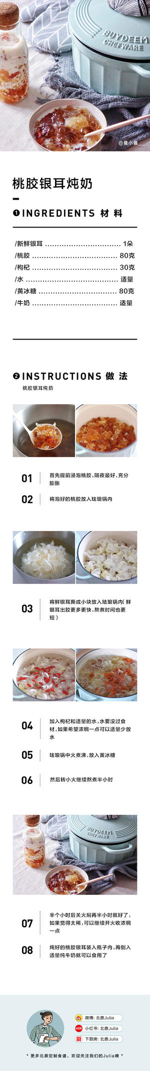 【3月北鼎珐琅铸铁锅食谱】桃胶银耳炖奶的做法 步骤1