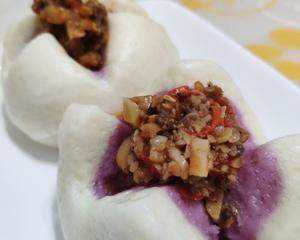 紫薯开花馒头(一次发酵紫薯馒头双色馒头)的做法 步骤15