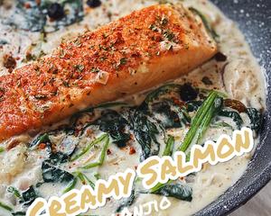 Brunch&一人食｜低卡版奶油菠菜三文鱼｜Creamy Salmon✨的做法 步骤6