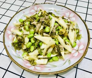 茭白毛豆咸菜肉片的做法 步骤6