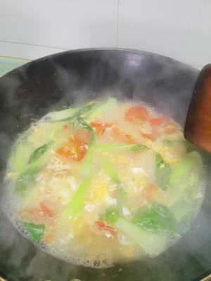 家庭简汤：番茄煎蛋青菜汤的做法 步骤8