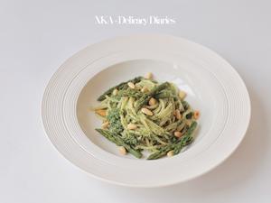 健康素食主义【松仁菠菜芦笋青酱意面】减脂低卡的做法 步骤11